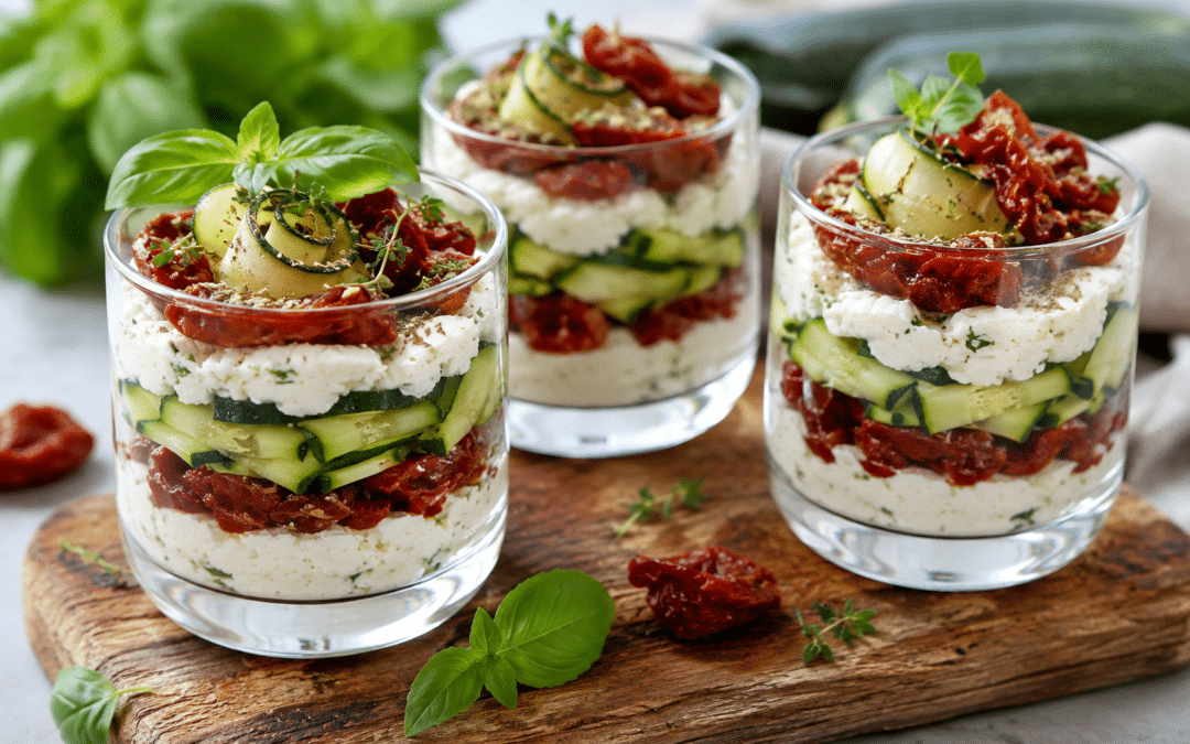 Verrines courgettes, tomates confites, fromage frais